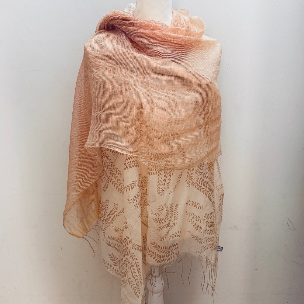 Paisley Road Elegant Gossamer Pale Peach/Cream Silk & Cotton Shawl